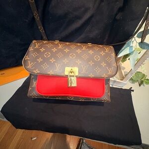 Authentic  Louis Vuitton Marignan Brown and Red Crossbody Bag with Monogram